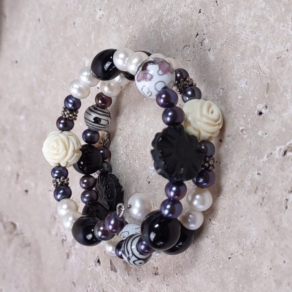 Multi Beaded Sterling Silver Coil Bracelet - Picture 9 of 11